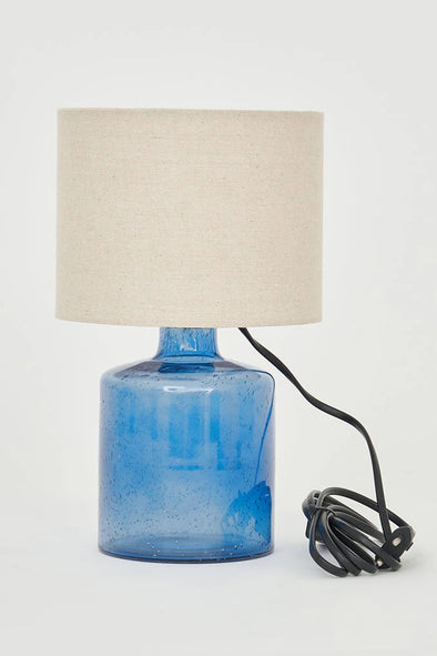 Small Blue Glass and Canvas Lamp