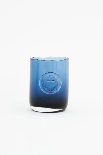 Anchor Stamped Blue Glass Candle Holder