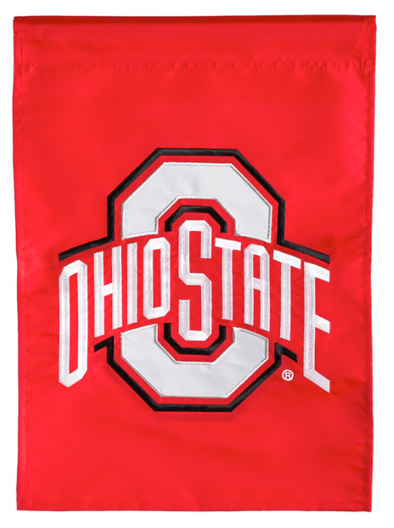 18 Inch Red Applique Garden Size Flag With White Ohio State Phrase