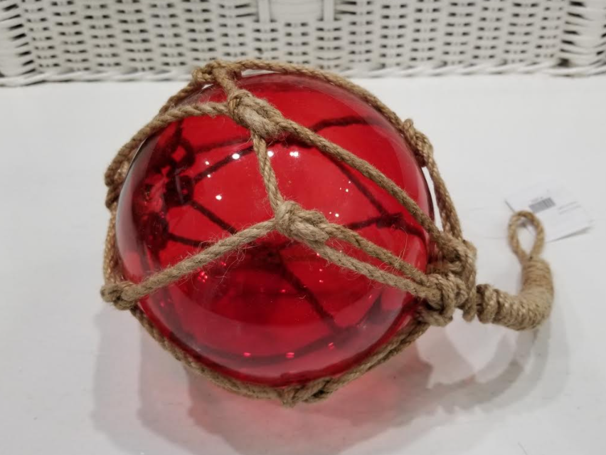 Glass Fishing Floats | Aqua Japanese Glass Floats 5 | Nautical Rope Ball |  Set of 1 | Nautical Themed Wall Decor | Beach House Decor | Glass Buoys