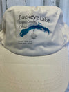 White Adjustable Back Closure Cap With Buckeye Lake Licking County Ohio Phrase and Buckeye Lake Map