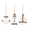 3.75 Inch Coastal Icon Ornaments Featuring Anchor, Lighthouse, and Sailboat Design