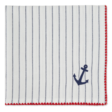 Red, White, and Blue Patriotic Designed Embellished Napkin Featuring Navy Blue Anchor Desgn with Red Border