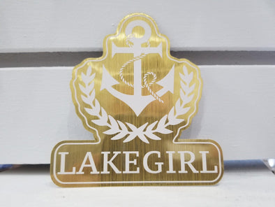 Metallic Gold Sticker With Anchor And Rope Design Imprinted With LakeGirl Phrase