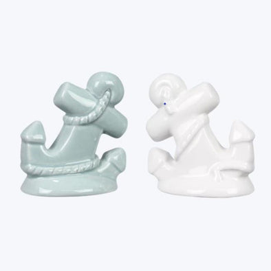 Set of 2 Ceramic Salt and Paper Shaker Featuring Anchor with Rope Design