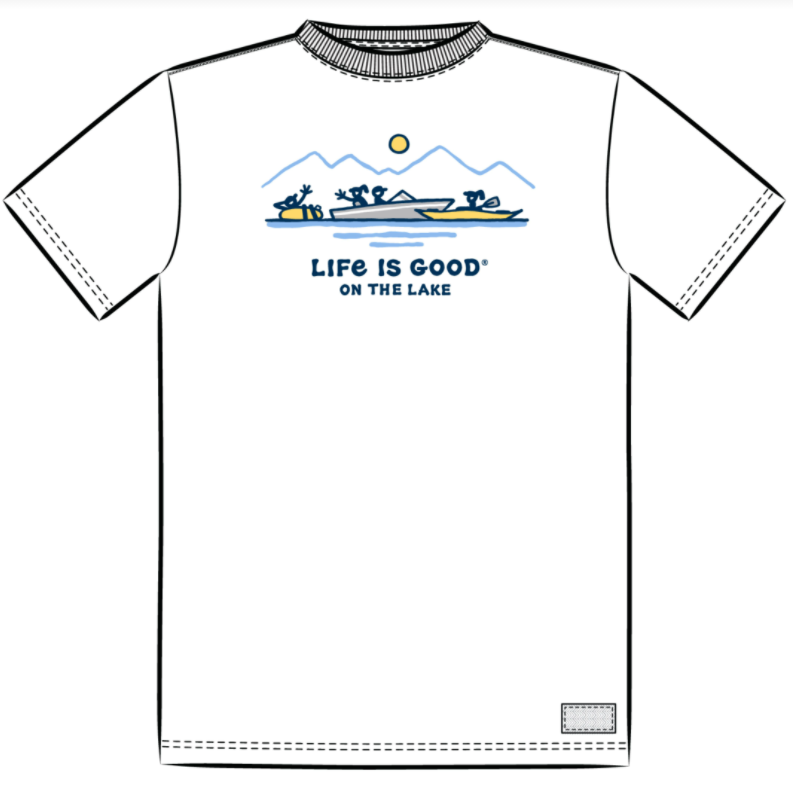 Life is Good on the Lake Men's Crusher Tee, Boat on the Lake