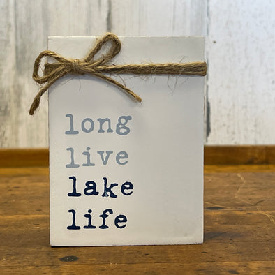 4 inch White Wooden Box Sign Featuring "Long Live Lake Life" And a Rope Design