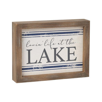 8 Inch White Wooden Framed Box Sign Featuring "Lovin' Life at the Lake" Sentiment