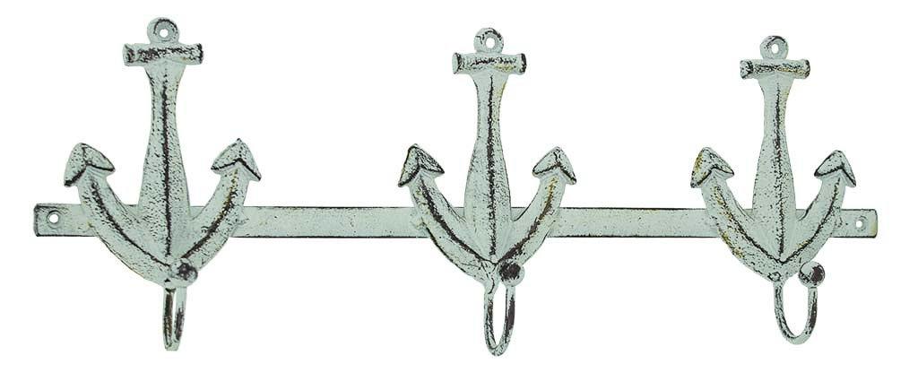 Anchor & Rope Hook, Distressed White Iron Metal Anchor Wall Hook