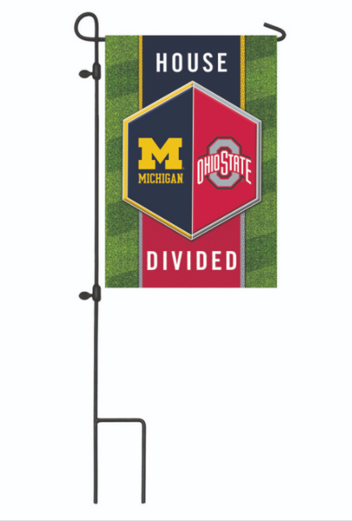 18 Inch Green Textile Flag With Ohio State and Michigan Design with House Divided Phrase