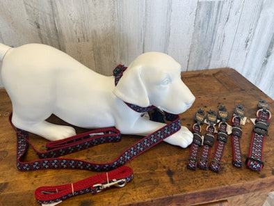 Navy Blue With Red Lining Dog Collar With White and Red Mini Anchor Design
