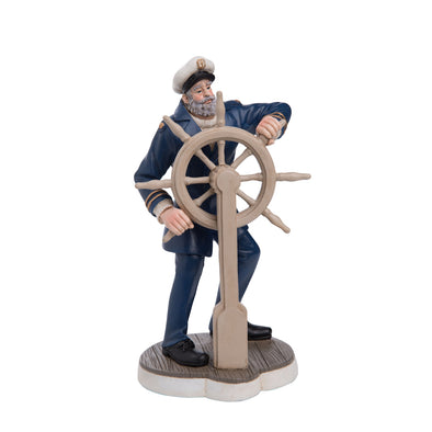 9.45 Inch Resin Figurine Featuring a Ship's Captain Holding on a Ship's Wheel