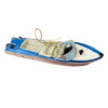 4.75 Inch Blue and White Resin Speedboat Ornament wit Golden Strap for Hanging