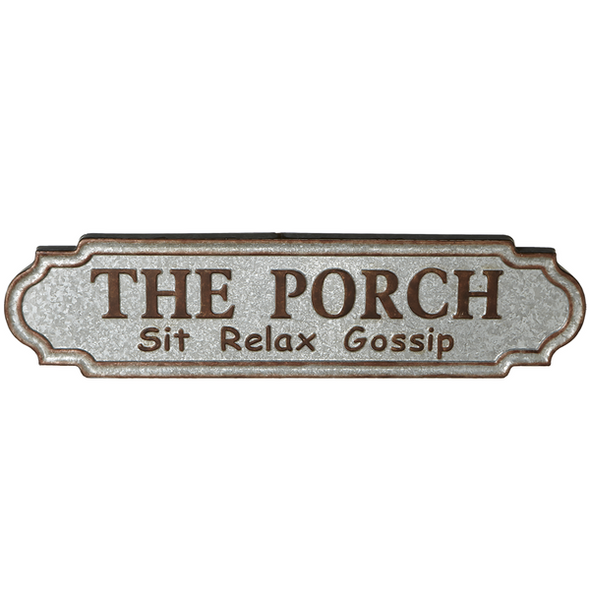 46 Inch Galvanized Wall Decor Featuring "The Porch Sit Relax Gossip Sentiment