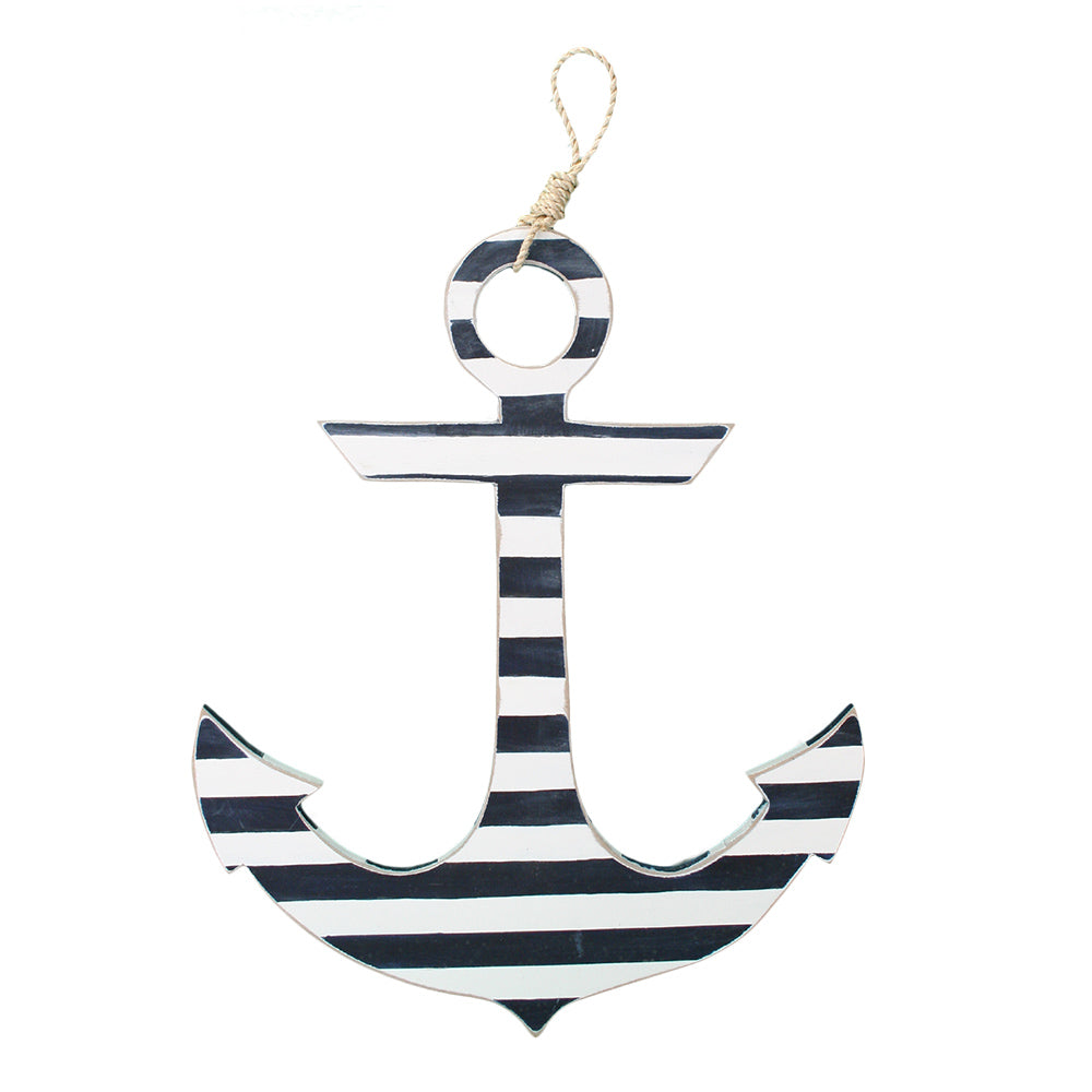 White Striped Anchor, White Striped Anchor Wall Decor with Jute