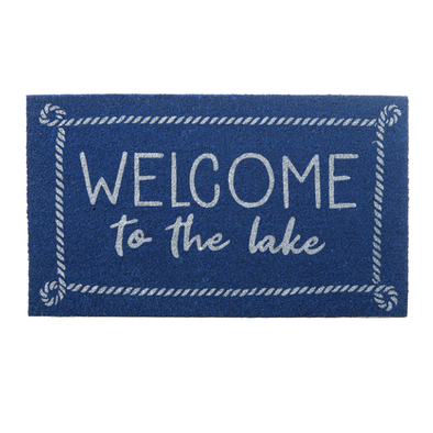 30 Inches Blue Doormat With "Welcome To The Lake" Phrase and Rope Boarder Line Design