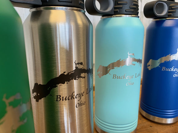 Buckeye Lake Water Bottle with Flip Top Lid and Straw 32 OZ.