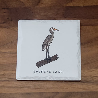 Buckeye Lake Heron Ridged Ceramic Drink Coaster