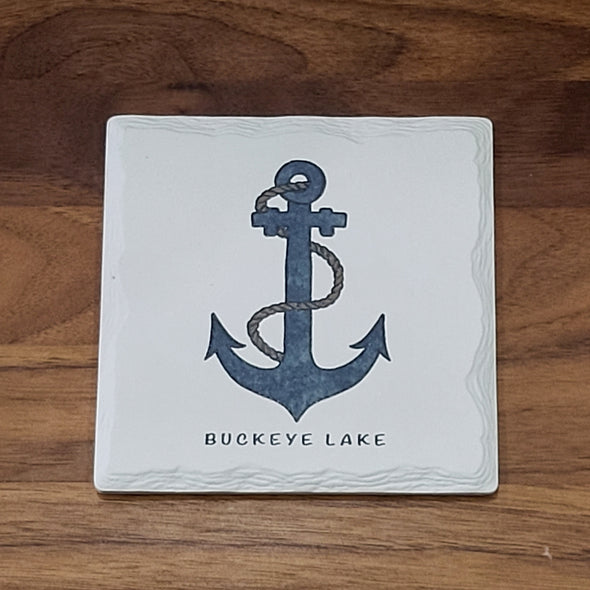 Buckeye Lake Anchor Ridged Ceramic Drink Coaster