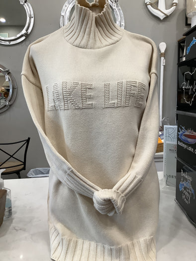 Embossed Jacquard Turtleneck Tunic with Slits
