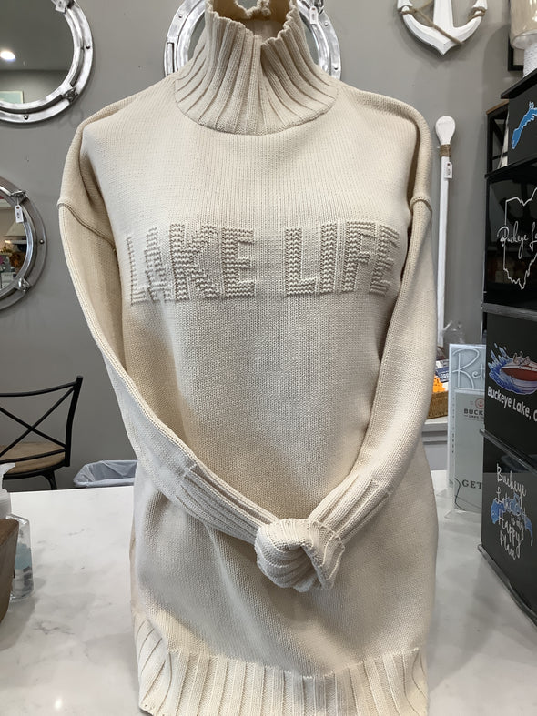 Embossed Jacquard Turtleneck Tunic with Slits