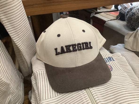 Brushed Cotton Semi-Curve Adjustable Embroidered Lakegirl Cap-Ivory & Brown