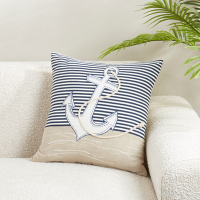 Embroidered Anchor Pillow