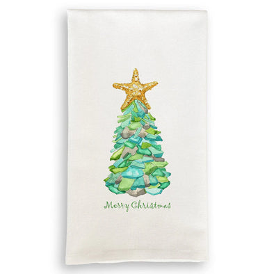 Sea Glass Tree with Merry Christmas Dish Towel