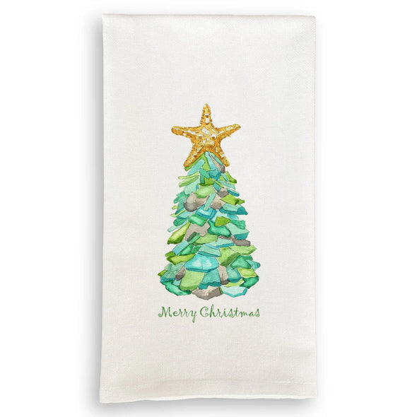 Sea Glass Tree with Merry Christmas Dish Towel