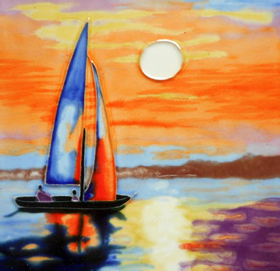Sunset Sailboat Handcrafted Decorative Ceramic Tiles
