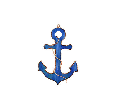 Stained Glass Royal Blue Anchor Suncatcher