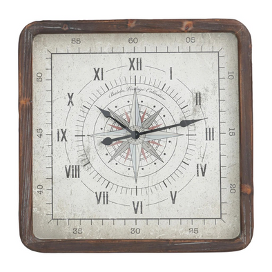 Vintage Compass Rose Wall Clock with Wooden Frame