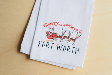 Santa Claus Is Coming to Hometown Sleigh Tea Towel