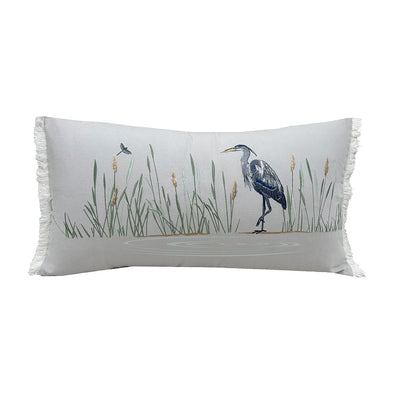 Great Blue Heron on Grey Pillow Lumbar Pillow
