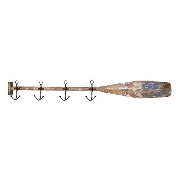 Distressed Oar with Anchor Wall Hooks