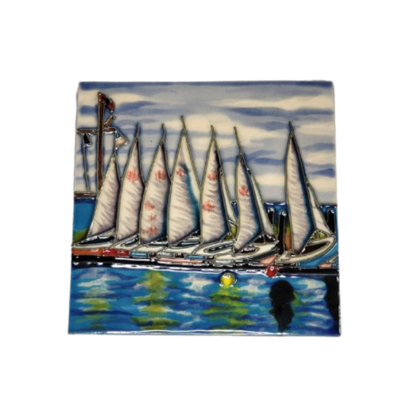 Sailboats Handcrafted Decorative Ceramic Tiles