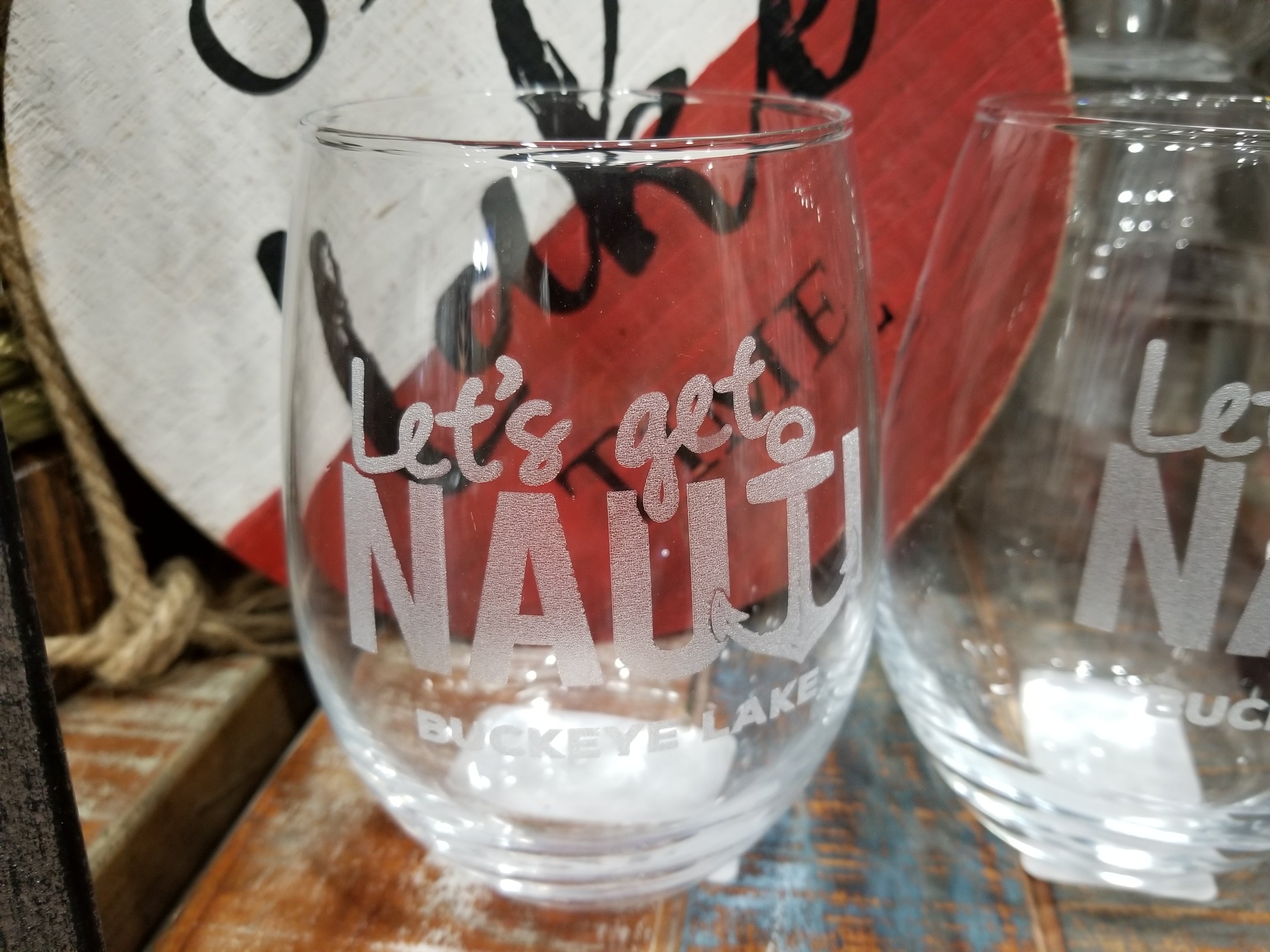 wine glass with vinyl Nauti Buckeye Lake Wine Glass, Barware, Glassware, Etched Wine Glass –  Buckeye Lake Place