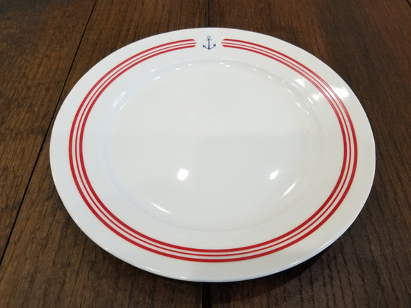 Round Stoneware Plate With Anchor & Stripes 8"