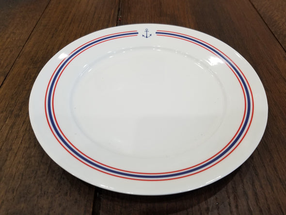 Round Stoneware Plate With Anchor & Stripes 8"