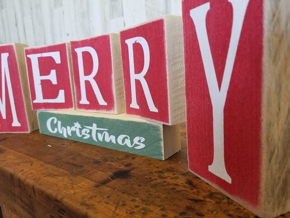 Merry Christmas Wooden Block Sign