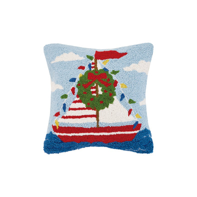 16 Inches Hook Pillow Featuring Holiday Sailboat Design