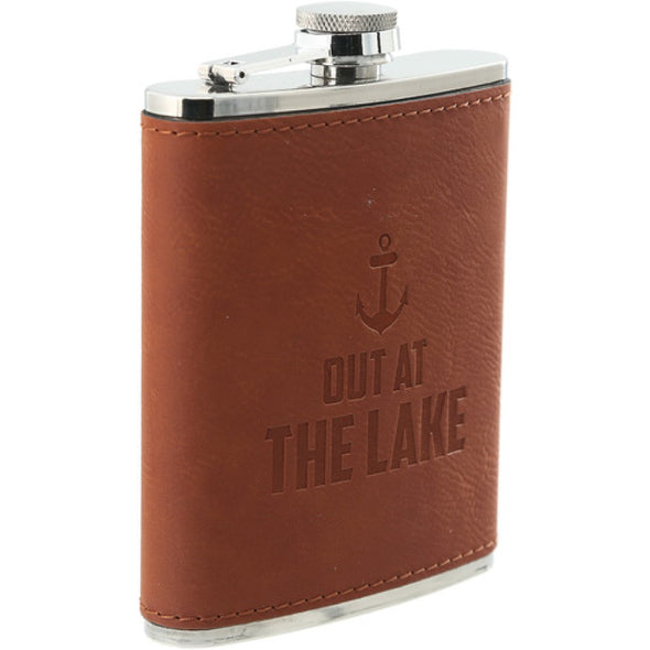 Out at the Lake - PU Leather & Stainless Steel 8 oz Flask
