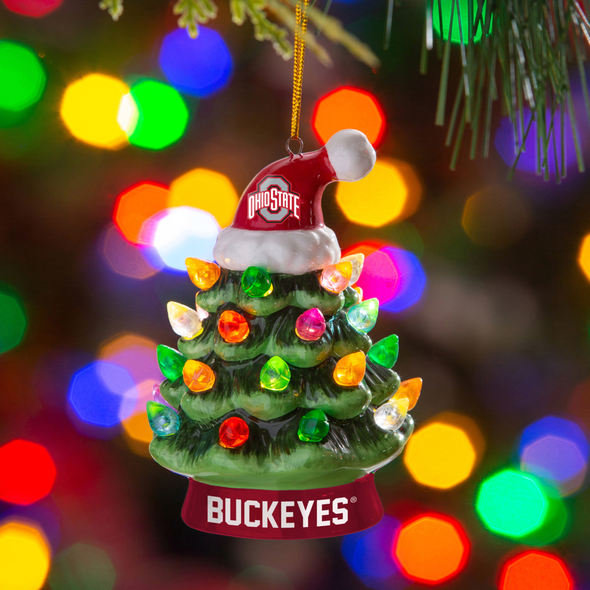 4" LED Ceramic Christmas Tree Ornament with Team Santa Hat, Ohio State University