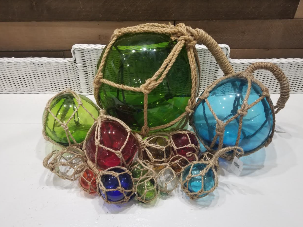 Glass Floats Set of 3 Attached With Rope