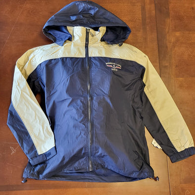 "Windproof Hooded Jacket With Mesh Lining and Anchor Design With Buckeye Lake Ohio Phrase in the leftt Chest and in the Back"