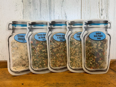 Aimee's Blue Ribbon Soup Packets in a Jar Style Packs With an Blue Name Tags