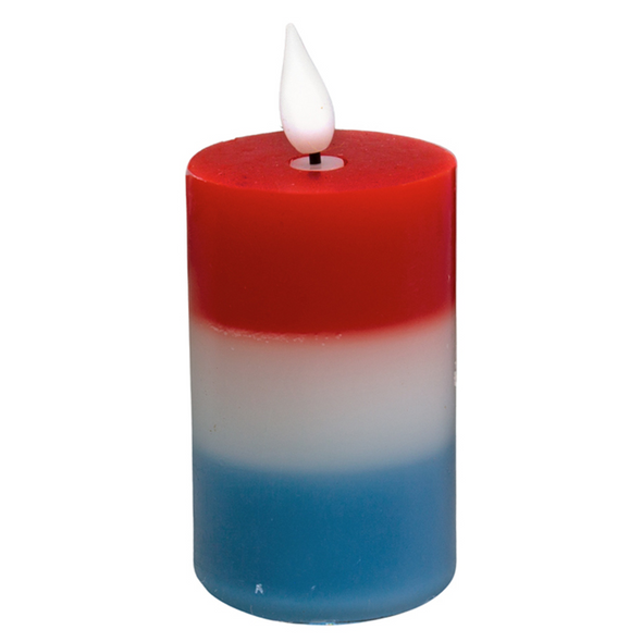 4 Inch and 3 Inch LED Votive Candle Featuring Red, White, and Blue Stripe Design