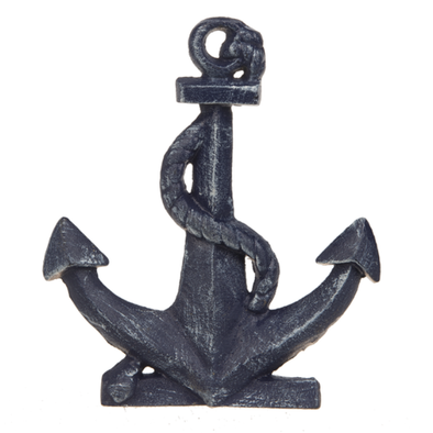 8.25 Inch Blue Cast Iron Door Stop In Anchor with Rope Cutout Design