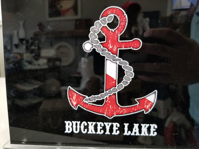 Red Anchor And Rope Vinyl Auto Decal Imprinted With Buckeye Lake Phrase