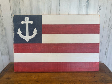 American Flag Designed Block Sign With Imprinted Anchor  Design